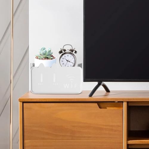 Image of HASTHIP WiFi Stand Wall Mounted - No-Drill Universal Wall Mounted Shelves Self-Adhesive WiFi Storage Box for Modem, Set-Top Box, Smart Devices-Space-Saving Cable Organizer Stand for Home & Office
