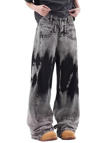 Men Baggy Jeans Y2k Vintage Wide Leg Skater Jeans Double Waisted Denim Pants Loose Long Trousers