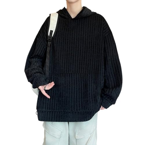 [foxseon] パーカー メンズ フード付き 秋服 トレーナー メンズ 長袖 プルオーバー シンプル 快適 柔らかい肌触り カジュアル おしゃれ 春秋冬 Black-M