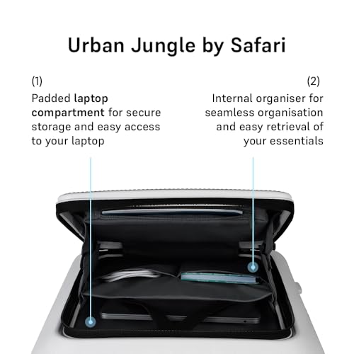 Image of Urban Jungle by Safari, Cabin Trolley Bag with Laptop Compartment, Hardside Polycarbonate Small (55 Cm) Suitcase with USB Charging Socket, 8 Silent Wheel Luggage for Both Men & Women (Frost White)