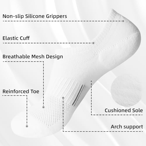 No Show Ankle Socks Cotton Thin, 8 Pairs Non Slip Low Cut Socks For Women,Invisible Athletic Sock Running Size 4-62