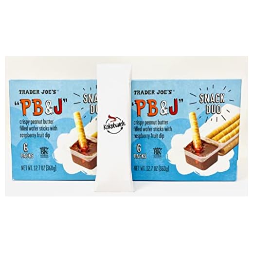 Trader Joes PB&J Crispy Peanut Butter Filled Wafer Sticks with Raspberry Fruit Dip Snack Duo Bundle with Kokobunch Kit | 2PK - 12. 7 oz, 13 Piece Set