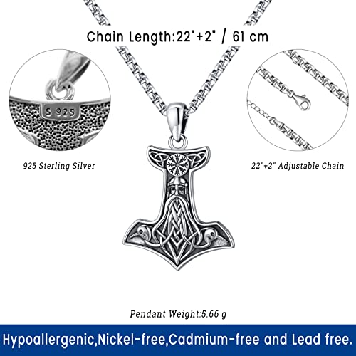 Mjolnir Viking Necklace For Men Women Thors Hammer Necklace 925 Sterling Silver Viking Jewelry For Men Norse Gods Necklace Viking Thor's Hammer Necklaces Norse Jewelry For Men Axe Mjolnir Hammer Pendant Odin Necklace Norse Mythology Necklace Odins Ravens Norse Compass Nordic Celtic Thor Crow Thor Axe Amulet Stormbreaker #TOP2