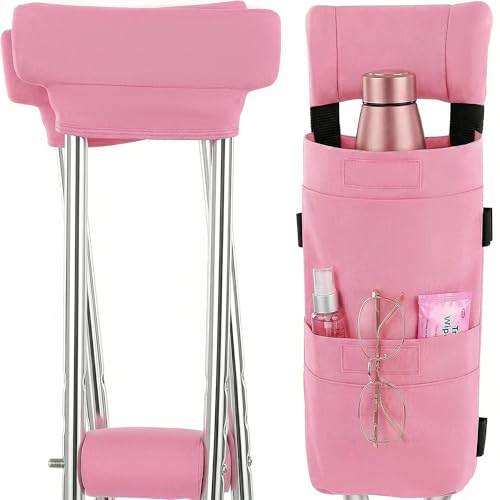 ProTraverse Crutch Comfort Set 5-Piece Kit - Crutch Pads for Underarms & Hand Grip Covers Ergonomic Arm Pit Cushions Non-Slip Handles & Waterproof Pouch for Standard Adult & Youth Crutches (Pink)