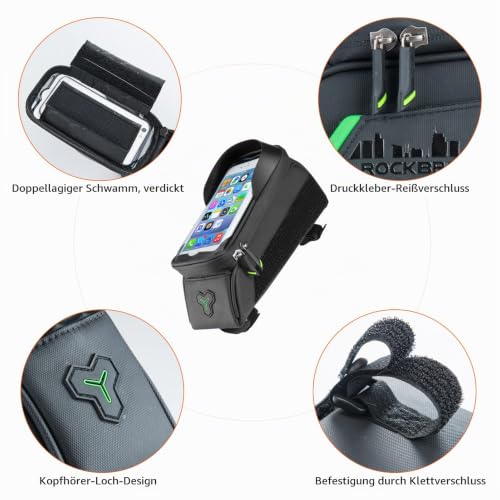 ROCKBROS Fahrrad Rahmentasche Fahrradtasche Wasserdicht Handytasche Touchscreen für Handys bis zu...