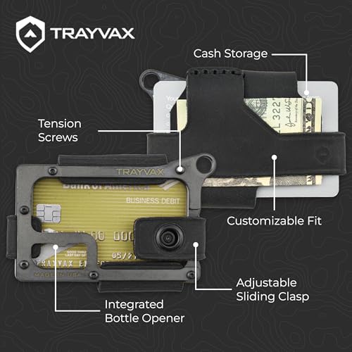 Image of Trayvax Contour Wallet, RFID Front Pocket Money and Credit Card Holder, Minimalist Slim Leather Metal Wallet for Men and Women, Black Stealth Black