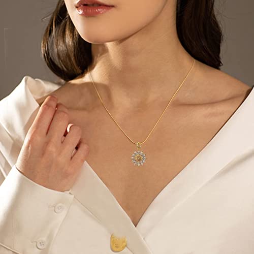 Bzebi 14K Gold Plated Sunflower Necklace For Women Teen Girls Sunflower Gifts You Are My Sunshine Shiny Cubic Zirconia Petals Chain Length 16"+4" Extender #TOP4
