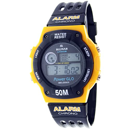 Relógio Blumar para homem, resina 50 m, cronógrafo alarme, Amarelo, MEDIANO, tira