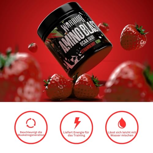 Warrior Amino Blast BCAA-Pulver 270 g (Erdbeer-Kiwi) – Aminosäuren-Supplement mit Koffein, Taurin, Glutamin– zucker- & kohlenhydratfrei – Pre- & Intra-Workout Drink für Muskelaturaufbau & Energie