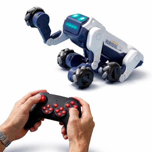 Robô Cachorro Inteligente com Controle Remoto 2.4GHz, RoboDog, Rodas Omnidirecionais, LED, Recarregável, para Crianças, Sensor de Toque, Dança Dinamica e Interação Inteligente