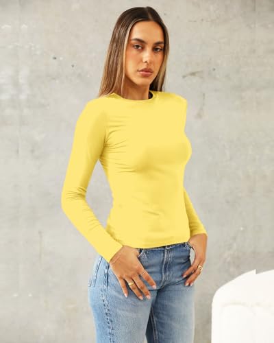 Image of Abardsion Women's Slim Lightweigh Long Sleeve T Shirts | Fall Clothes 2026 Casual Basic Crewneck Going Out Crop Tops Y2K