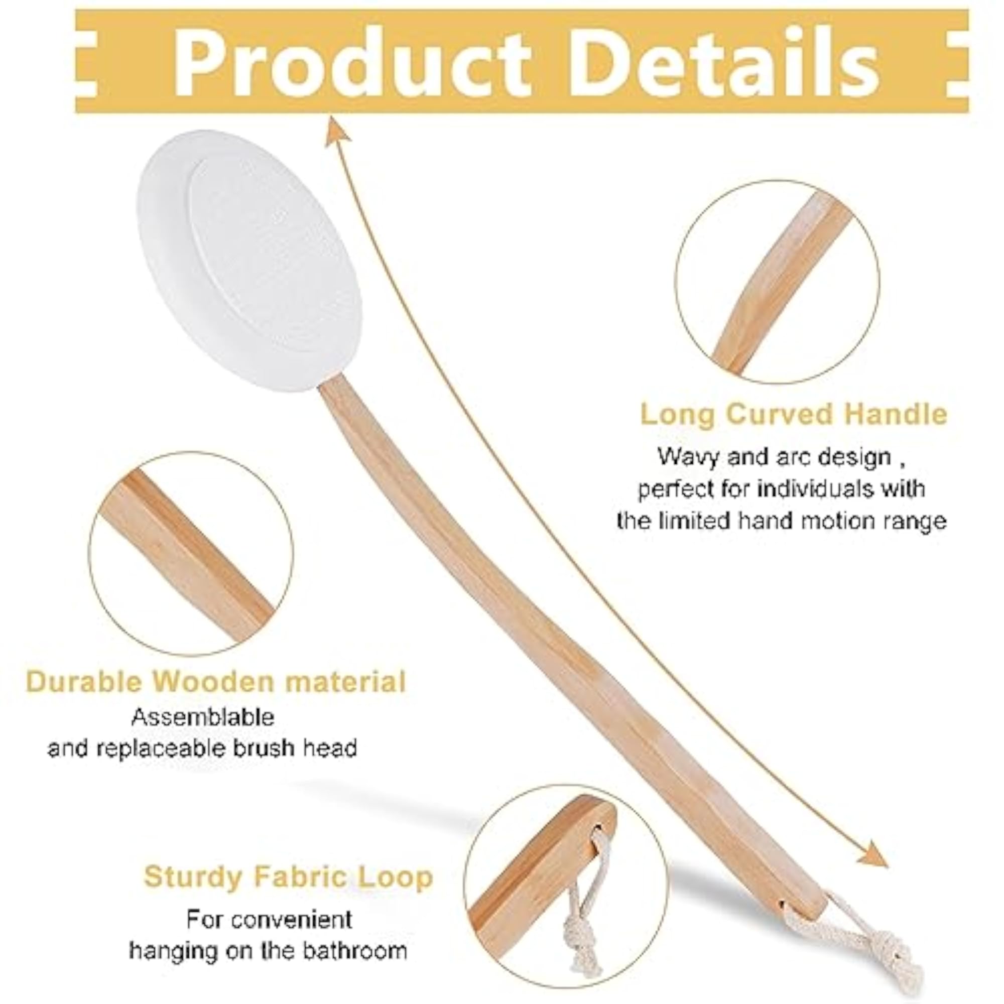 Long Handle Back Lotion Applicator with 3 Replaceable Brush Heads