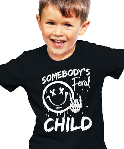 Funny Somebody's Feral Child Shirt for Boys and Girls Vintage Retro Punk Rock Tee for Kids2