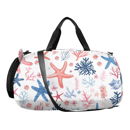 Duffle Bag Kids Gym Bag with Shoes Compartment & Wet Separation Overnight Travel Duffel Bag Blue Pink Starfish for Girl Boy2