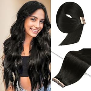 Tape in Hair Extensions Human Hair, Natural Black 20pcs 14 Inch Tape Ins for Women Human Hair Extensions Tape in Straight Seamless Skin Weft Remy Tape in Hair Extensions (1B#, 14 Inch)