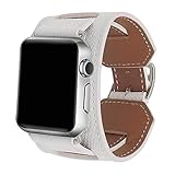 8 Colors Compatible for Iwatch Series 3 Band, Premium Genuine Leather Strap Classic Replacement with Secure Buckle Adapter for iWatch Series 3/2/ 1/Edition/Sport 42mm 38mm (White, 38mm)