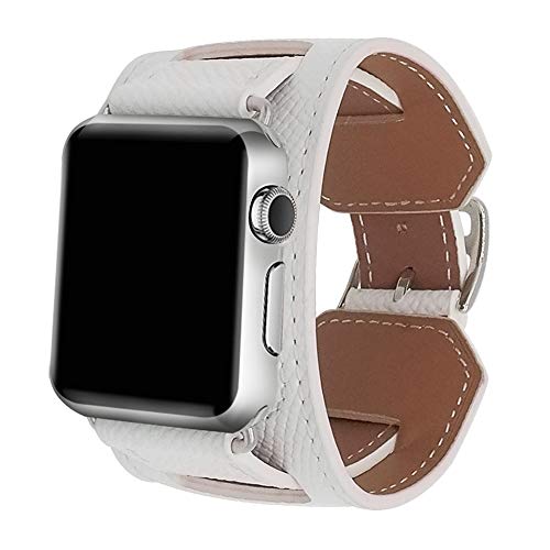 8 Colors Compatible for Iwatch Series 3 Band, Premium Genuine Leather Strap Classic Replacement with Secure Buckle Adapter for iWatch Series 3/2/ 1/Edition/Sport 42mm 38mm (White, 38mm)