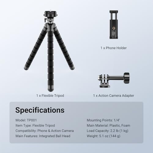 NEEWER Basics Flexible Phone Tripod, Mini Small Octopus Desk Stand, TP001 - image 9