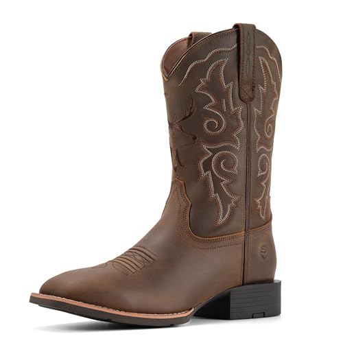 Image of SUREWAY Cowboy Boots For Men - Mens Square Toe Western Boot,Oil /Slip Resistant,Durable Fashionable Classic Pull on 10 Inch Boots Mid Calf Wellington Boots