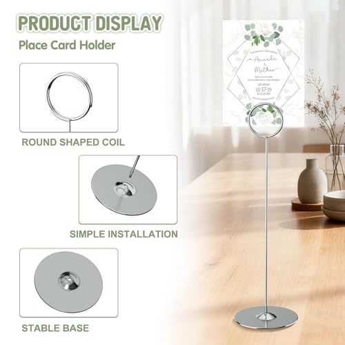 ERYTLLY 16PK Place Card Holders 8 Inch Table Number Holders Table Card Holders Steel Card Holders for Birthdays,Weddings,Photos, Food Signs, Memo Notes, Restaurants (Silver) - image 3