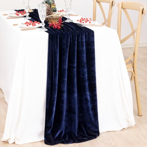 Image of MLMC Velvet Table Runner 10ft Luxury Velvet Fabric Elegant Table Decorations 20x120 Inches for Wedding Anniversary Romantic Dinner Holiday Kitchen and Dining Table Decor, 2 Pack, Navy Blue