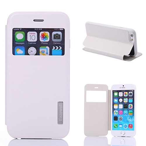 iPhone 6 6S (4.7) Case, Eazewell Luxury Fashion Protective Slim PU Leather Stand Flip Cover Carrying Case with Intelligent Window for Apple iPhone 6 4.7 Inch (2014) Apple 6s 2015 (White)