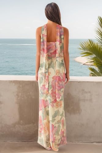 Image of MSBESYOR Women Floral Maxi Dress with Scarf Party Club Homecoming Cockatail