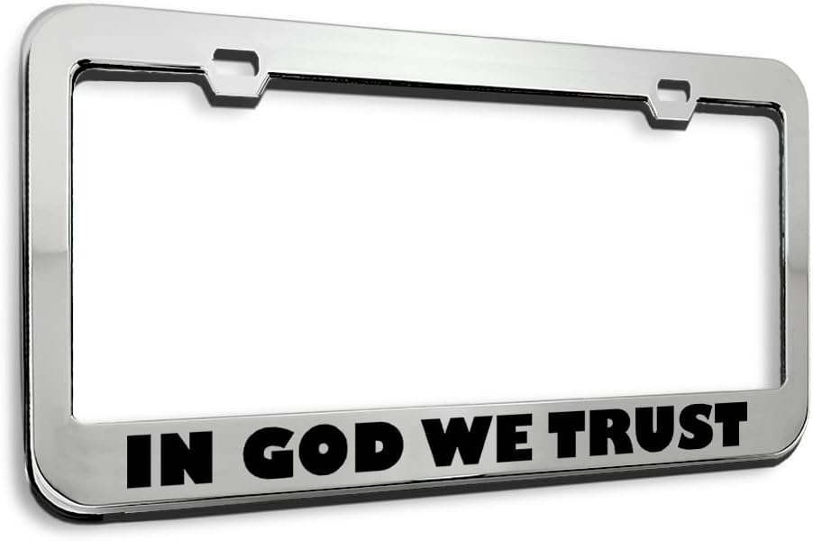 Speedy Pros Metal License Plate Frame in God We Trust America Religious Metal Tag Holder Car Accessories Stainless Steel 2 Holes 1 Frame