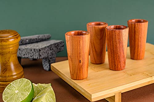 Mextequil - Wooden Tequila Shot Glasses - Set Of 4 - Authentic Mexican Tequila Shot Glasses - Artisanal - Handmade - 1.5 Oz - Granadillo Wood - Eco-Friendly #TOP3