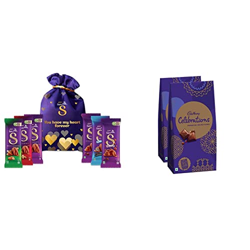 Image of Cadbury Silk Potli Valentines Pack, 343Gm & Celebrations Premium Chocolate Gift Pack Pouch, 4 X 126 G
