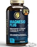 Citrato de Magnesio 1651mg + Bisglicinato de magnesio 600mg + vit B1, B5, B6 y C- Alivia Dolor Articulaciones, vitaminas para el Cansancio - Magnesium Alta Biodisponibilidad |180 Comprimidos Natursí