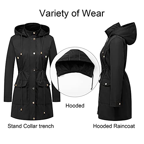 Creatmo Us Womens Trench Coat Mid-Length Lightweight Jacket Slim Spring Fall Overcoat Outerwear Black M #TOP2