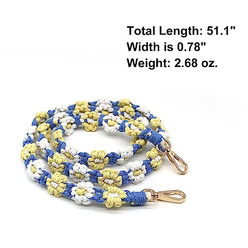 Image of Handmade Woven Cotton Rope Flower Shoulder Strap Bag Strap Purse Strap Crossbody Replacement Strap