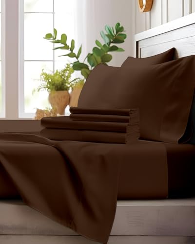 Image of Microfiber Double Size Bedsheet with 2 Pillow Covers | Ultra Soft & Breathable Flat Sheet | Wrinkle-Resistant, Premium Comfort for Everyday Use |Size (90 inch x 100 inch) Brown