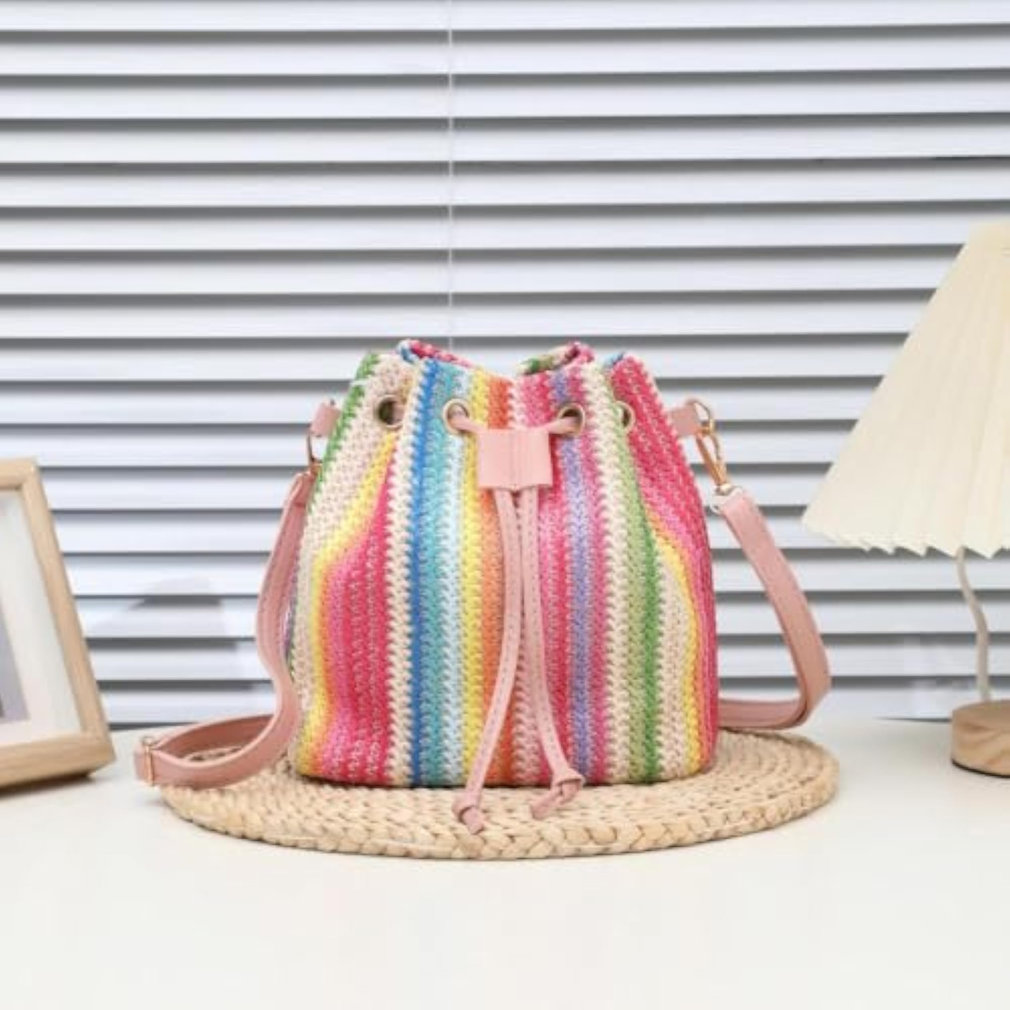 Elegant Weave Drawstring Bucket Bag for Women, Summer