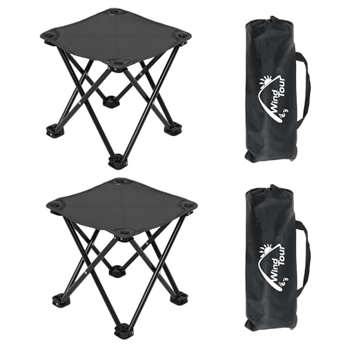 Wind Tour Portable Folding Camping Stool Outdoor Camping Lightweight Samll Chair for Fishing Hiking Gardening and Beach with Carry Bag (Medium Black -2)