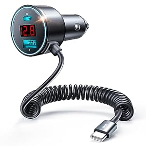 USB C Car Charger, 75W Metal 3-Port Super Fast Car Charger Adapter PD & QC3.0 Built-in 6ft Type C Coiled Cable for Samsung Galaxy S22/21 iPhone iPad Pro Pixel Android Phones