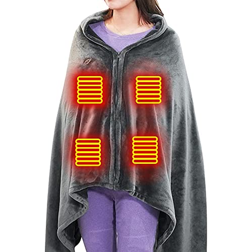 Wärme-Schal, USB-Wärme-Schal-Decke mit 10.000 mAh wiederaufladbarem Akku, 3 Stufen einstellbare Temperatur-Wärmedecke, Korallen-Fleece, 8 Zonen Wärmedecke Cover