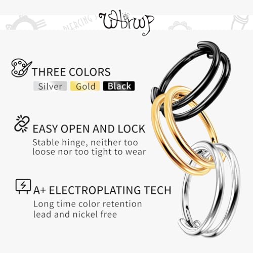 G23 Titanium Cartilage Earring Hoop: 16G 8mm 10mm 12mm Conch Helix Piercing Jewelry CZ Double/Triple Nose Rings Hoops Septum Rings Hypoallergenic Hinged Segment Clicker Lip Rings Rook Daith Tragus Earrings4