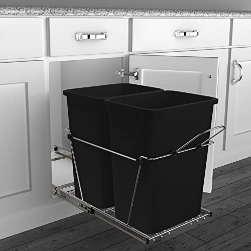 Rev-A-Shelf Rv-18Kd-18C S Double 35 Quart Sliding Pull-Out Waste Containers Garbage Trash Recycling Bins For Kitchen Cabinets, Black #TOP1