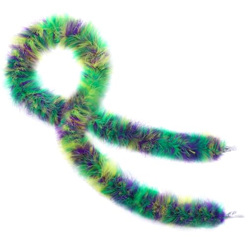 SOGUGOM Mardi Gras Feather Boa - 22g 2 Yards Boas for Mardi Gras Wedding Halloween Home Holiday Decoration(Mardi Gras)