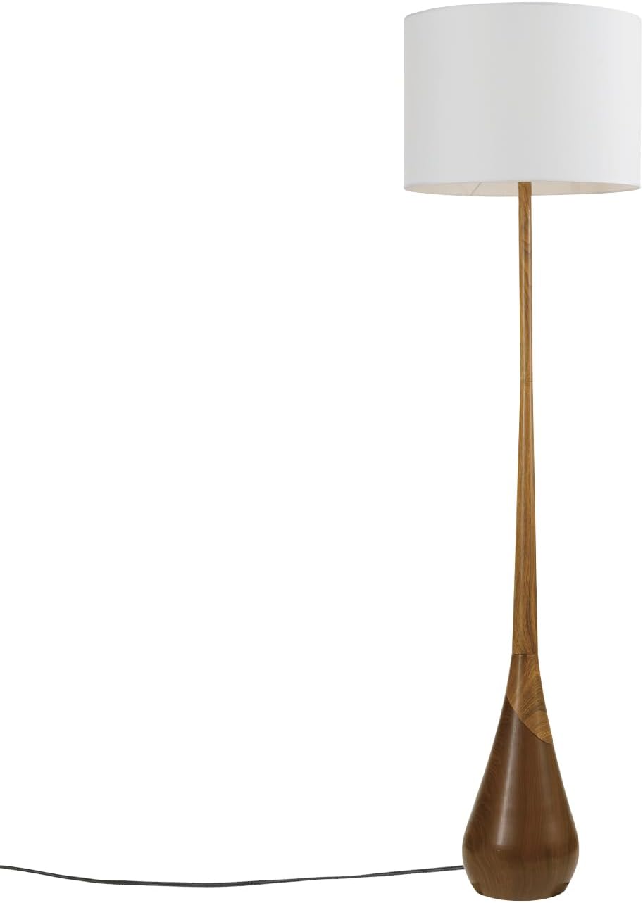 Globe Electric Novogratz x Globe Harrington 65" Floor Lamp, 2-Tone Faux Wood Base, White Fabric Shade, Socket Rotary Switch 67225
