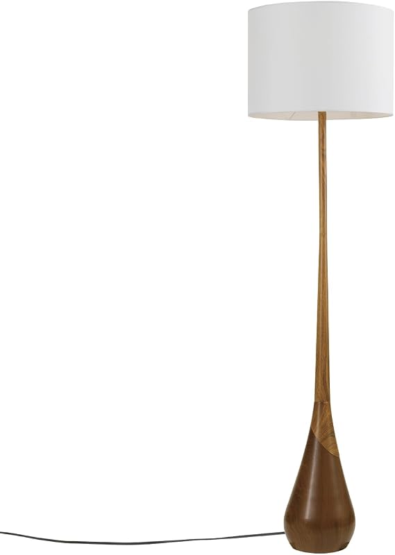 x Novogratz Harrington 65" Floor Lamp, 2-Tone Faux Wood Base, White Fabric Shade, Socket Rotary Switch 67225