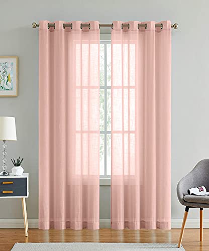 Image of Cotton Linen Solid Curtain with Eyelet Rings,Window Curtains for Pooja Room /Living Room /Dining Hall /Hotel /Bedroom /Kid Room /Kitchen (5 Feet, Baby Pink) Set of 2