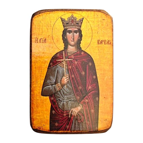 Icona greco-cristiana ortodossa di Santa Barbara – Icona religiosa fatta a mano in legno – 9 x 7 cm/A0