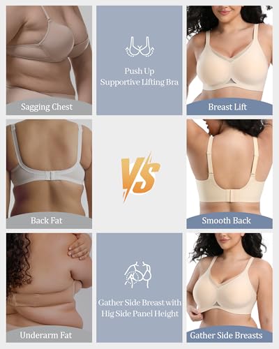 Image of Jelly Bras for Women No Underwire Mesh Wireless Crossover Bra Seamless Full Coverage Lift T Shirt Sleep Bralettes