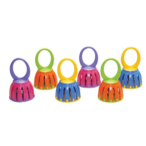 Constructive Playthings Baby Bell Toys, Set of 6 Colorful Plastic Hand Bells for Kids and Toddlers, Musical Toys for Early Sensory Play, for Ages 3 Months+