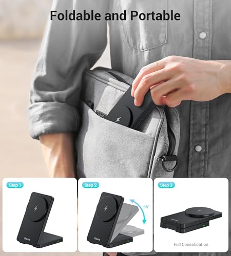 Image of Folding Wireless Charging Stand, Magnetic 15W Fast Charging Station Mag-Safe Travel Lightweight Charger Compatible for iPhone 17 /16 /16 Pro /16 Pro Max /16 Plus /15 /14 /13 /12 Series, AirPods 4 /3