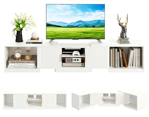 IRONCK TV Schrank Ausziehbar 160–200cm, Lowboard für Fernseher 30-75 Zoll, Drehbar Eck Fernsehschrank Holz, 2 Türen und verstellbaren Stauraum, Modern TV Board Fernsehtisch für Wohnzimmer, Weiß