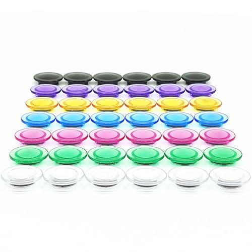 PYJLBX Fridge Magnets 42 Pack, 7 Color Strong Small Whiteboard Magnets, Transparent Mini Round Refrigerator Magnet